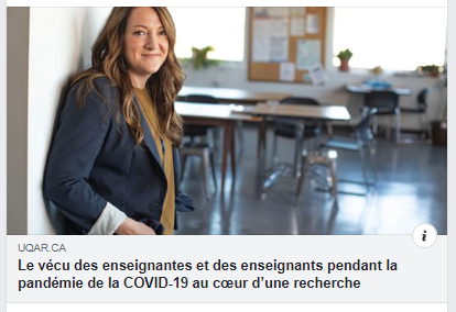 picture of woman in doorway of classroom with headline: Le vécu des enseignantes et des enseignants pendant la pandémie de la COVID-19 au cœur d’une recherche